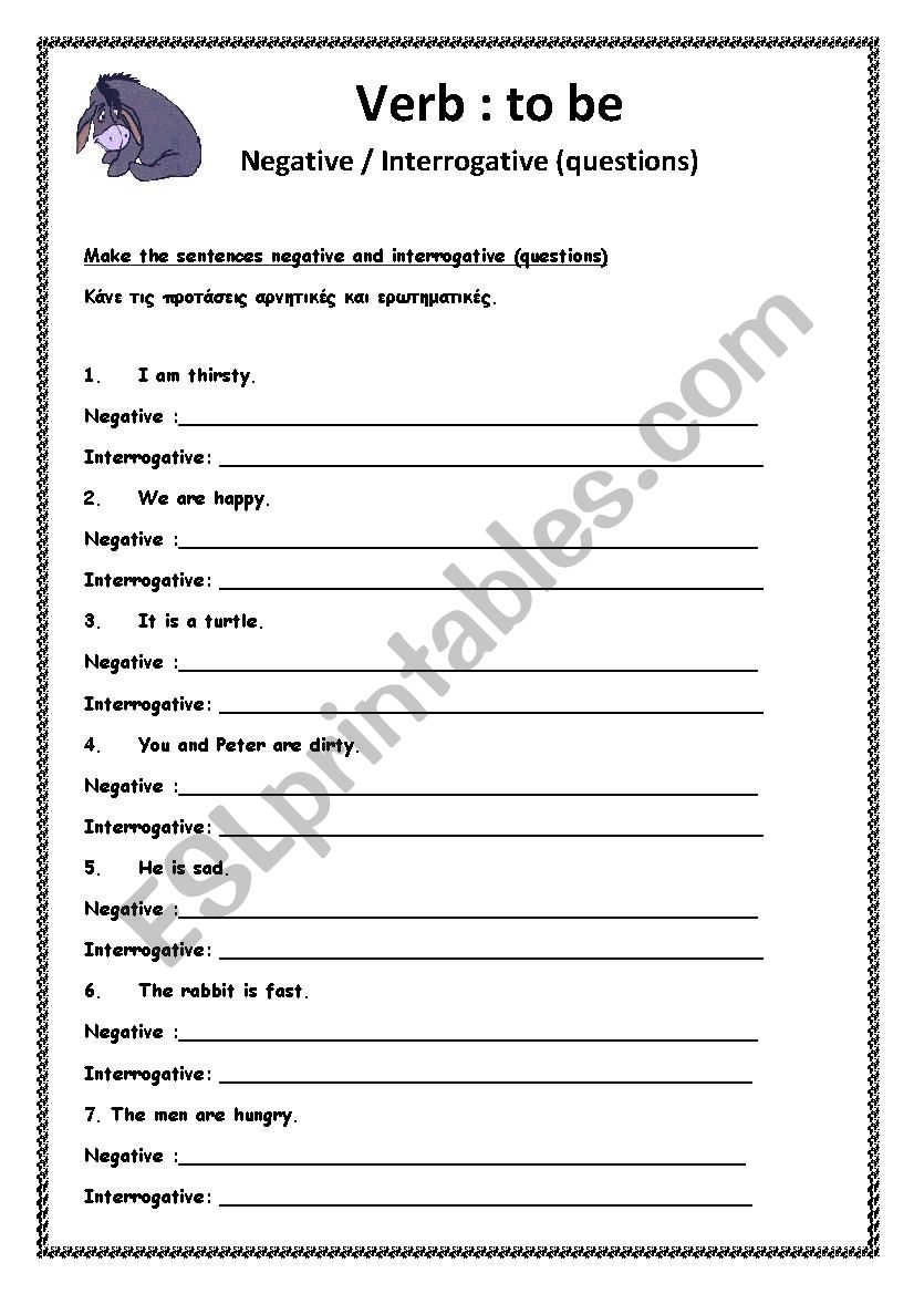 Verb To Be negative And Interrogative ESL Worksheet By Rallia