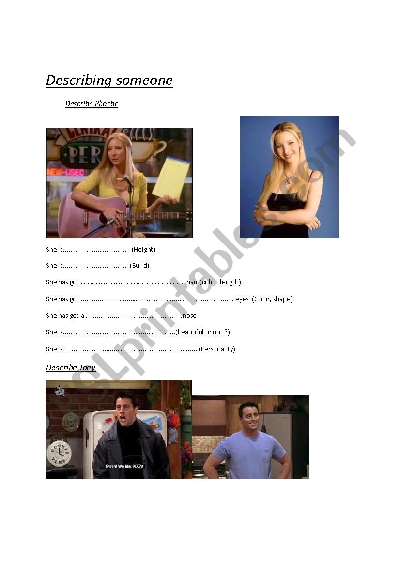 Describe Phoebe ( friends) worksheet