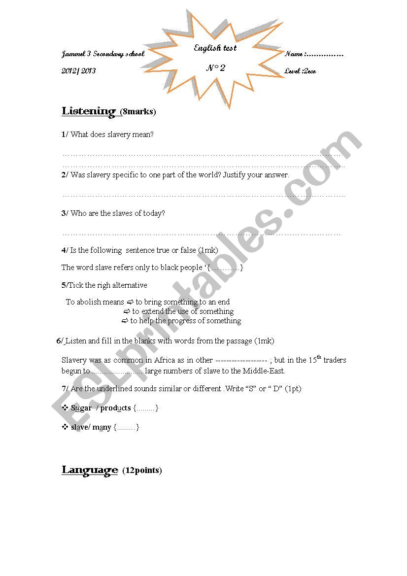 English test for 2 economy  worksheet