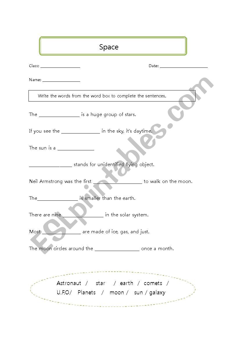 space worksheet