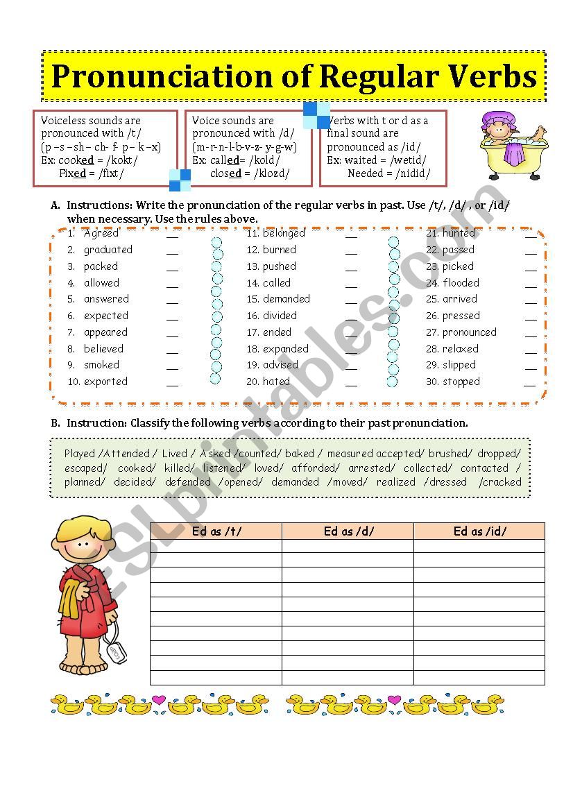 Pronunciation Of Regular Verbs ESL Worksheet By Judieguv