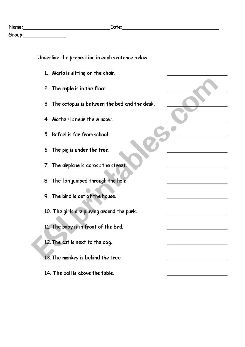 Preposition Worksheet worksheet