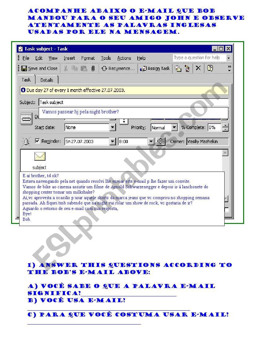 E-MAIL worksheet