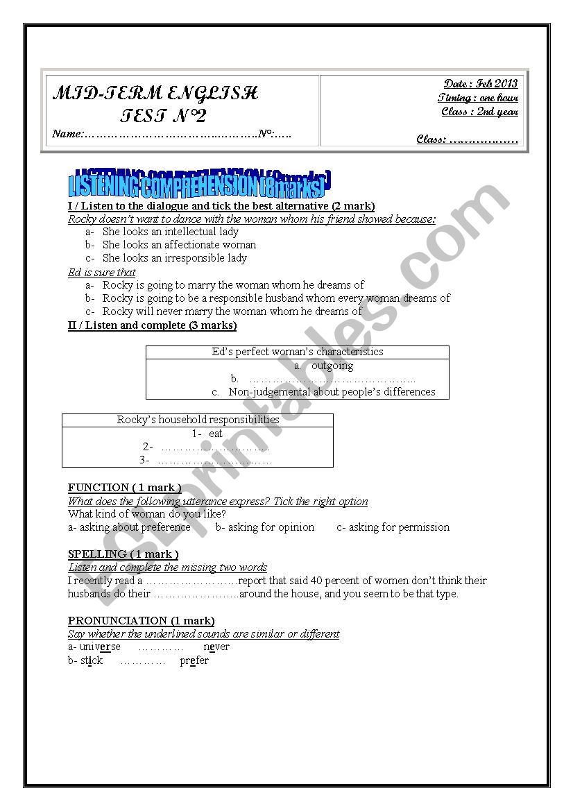 mid-term test2 worksheet