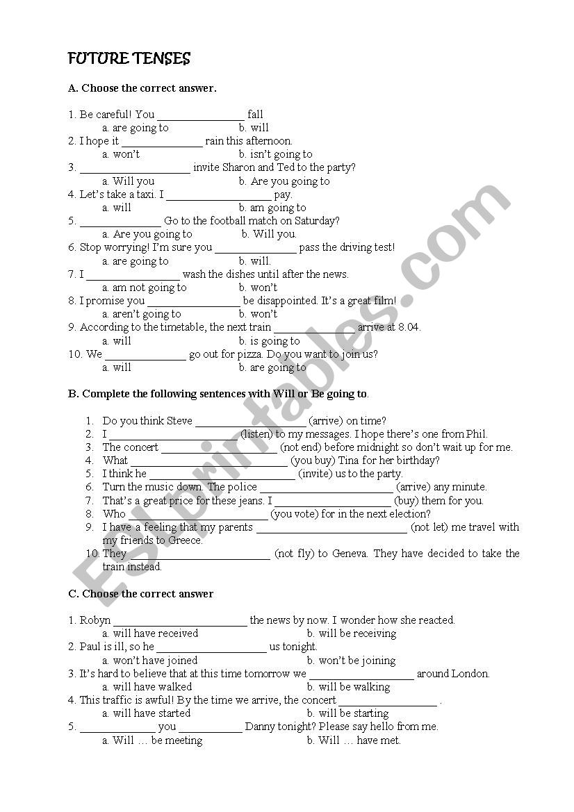 Future tenses worksheet