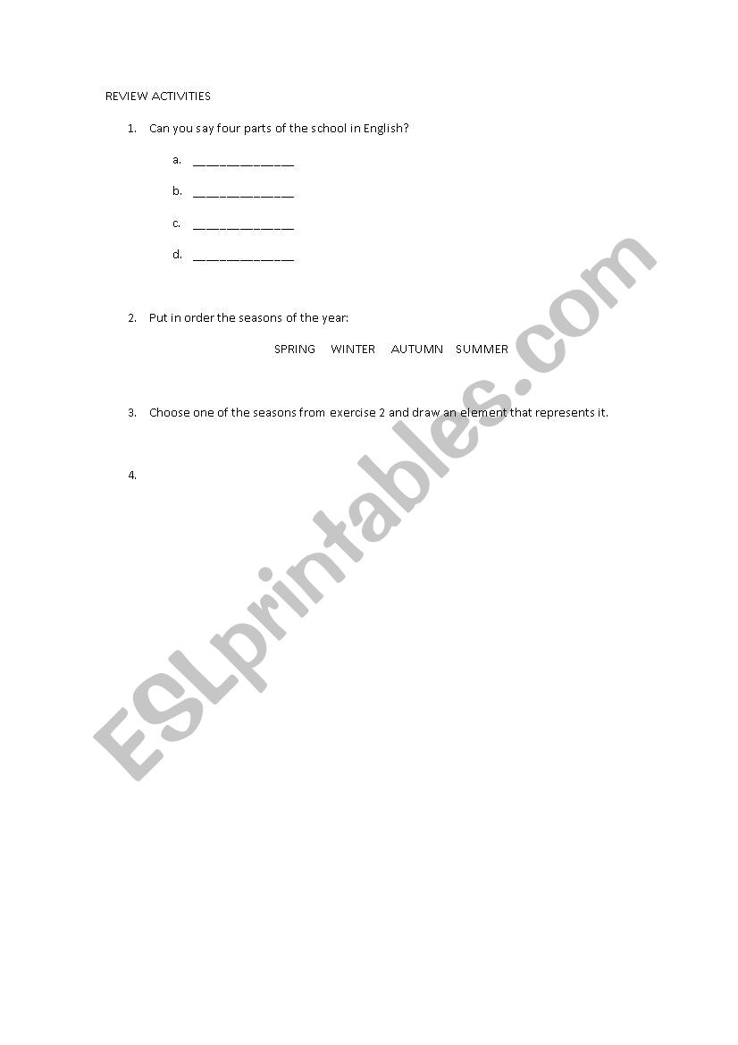 REVIEW ACTIVITIES SCHOOL worksheet