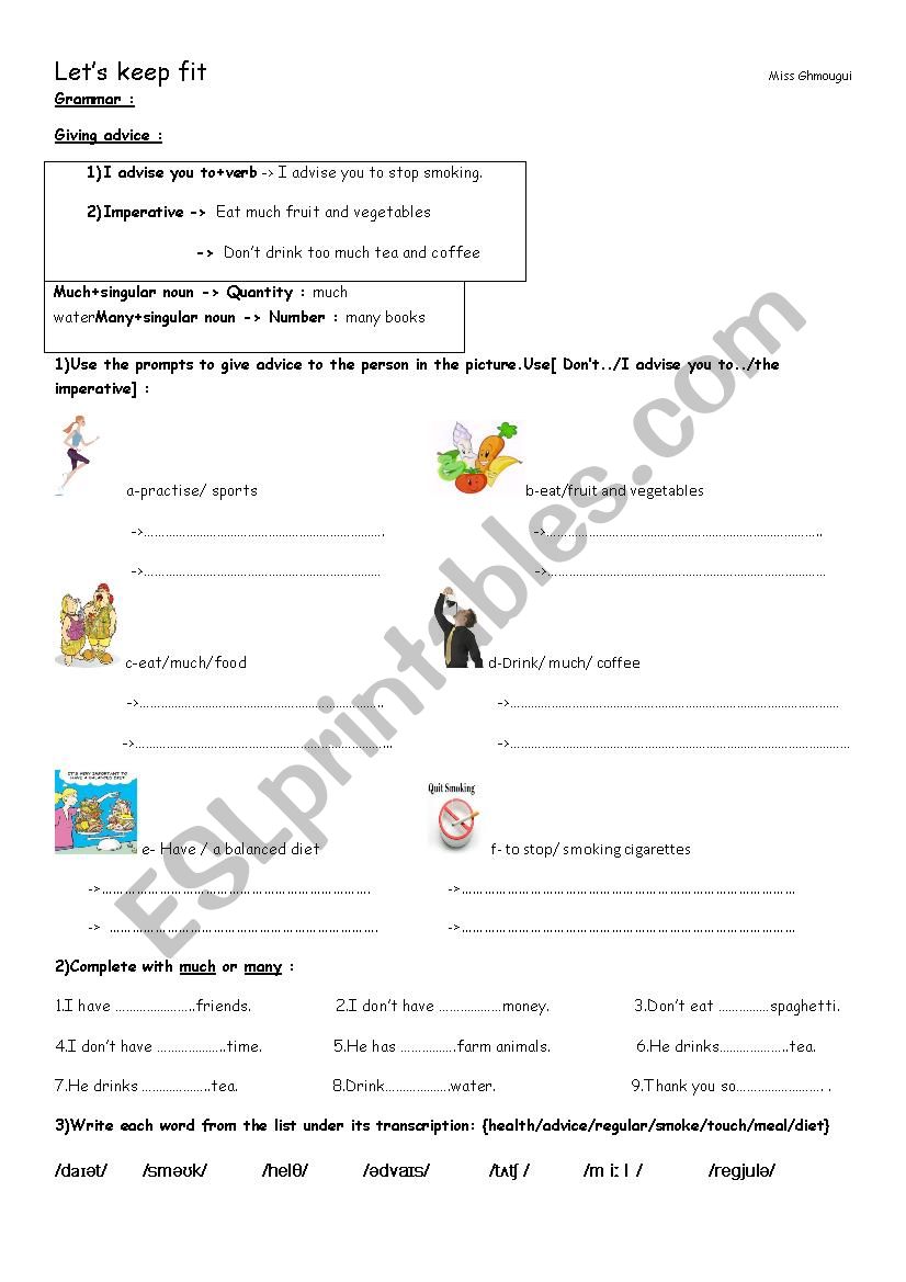 let´s keep fit - ESL worksheet by brionytallis