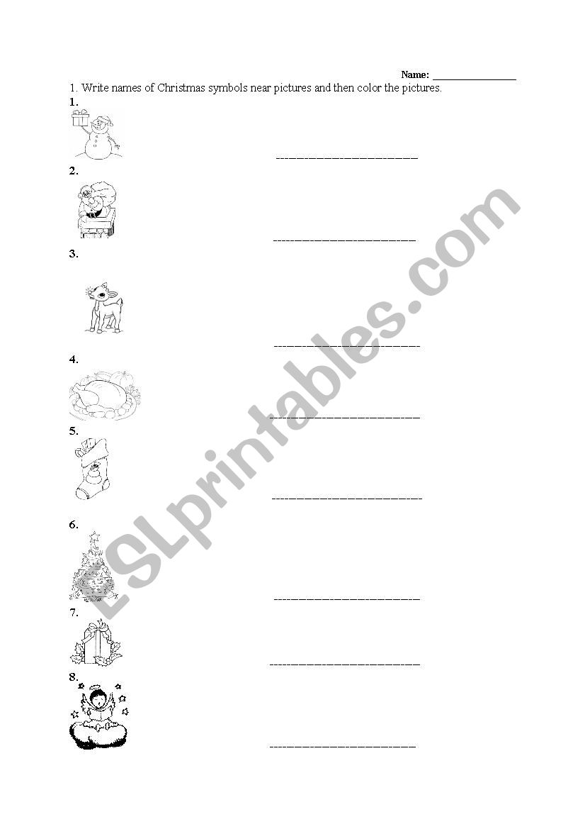 Christmas Symbols worksheet worksheet