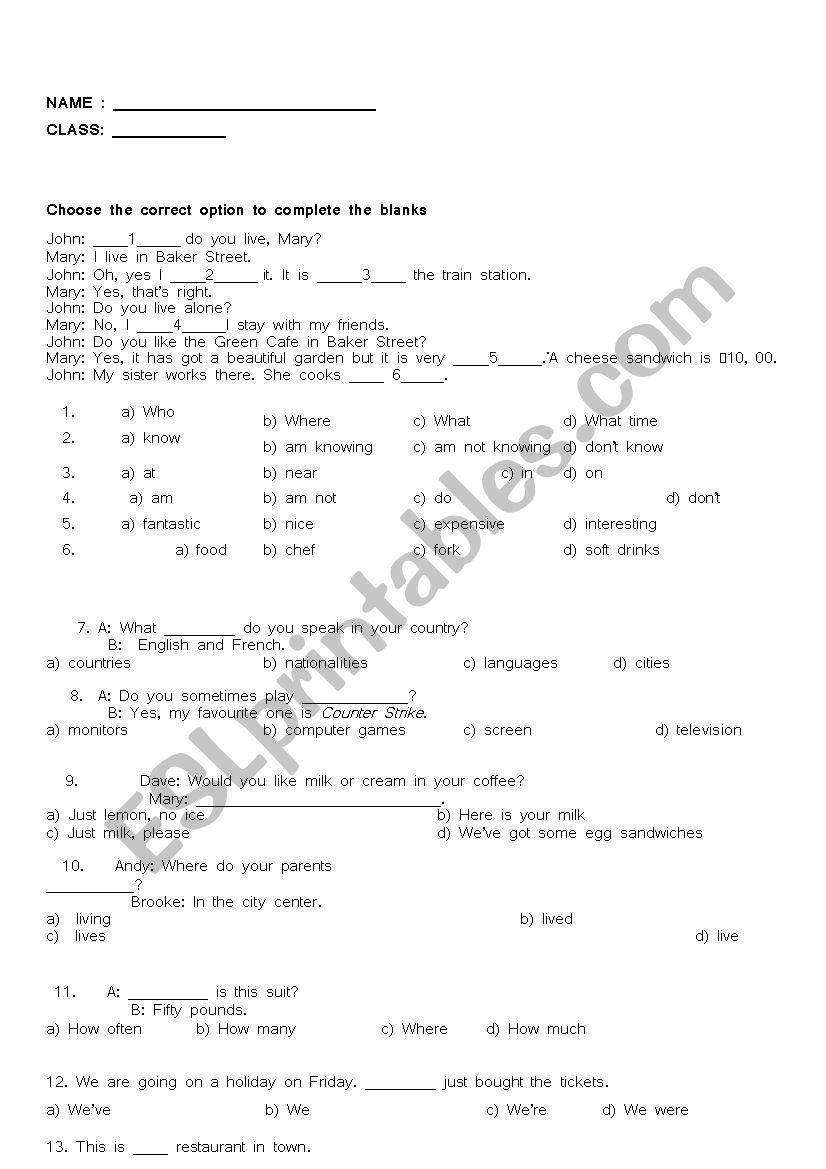 ENGLISH LEVEL TEST worksheet