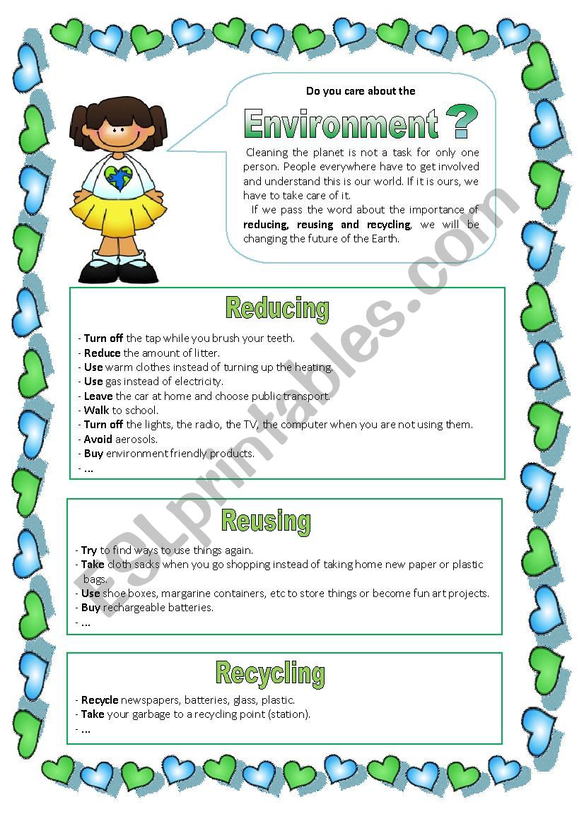 Environment: The 3 R´s - ESL worksheet by TMMF