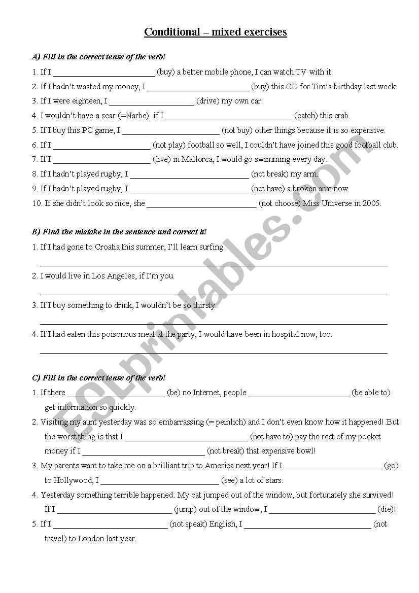 Conditional – mixed exercises - ESL worksheet by verre84