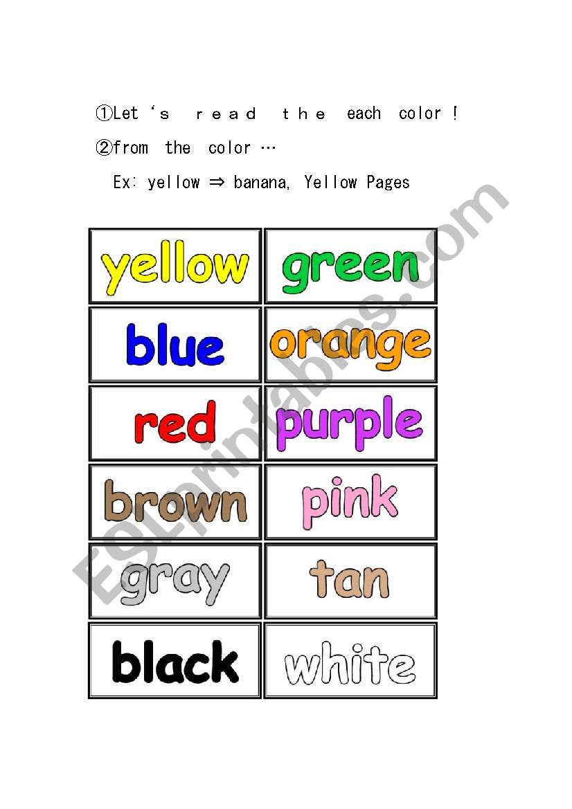 color cards worksheet