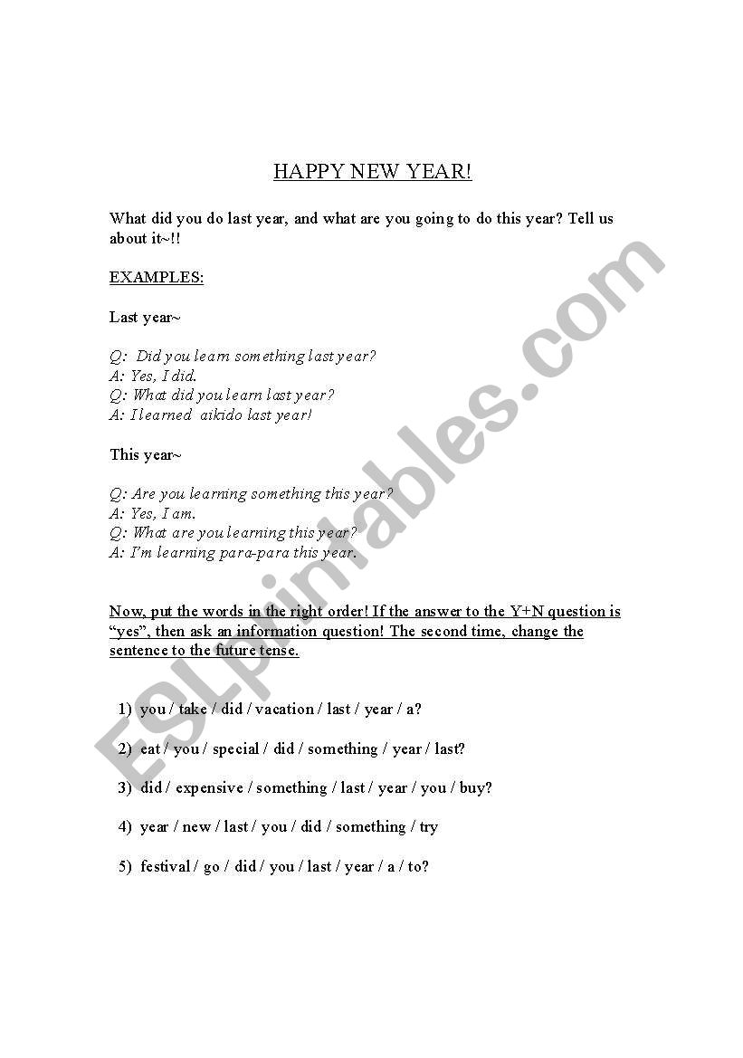 Happy New Year worksheet