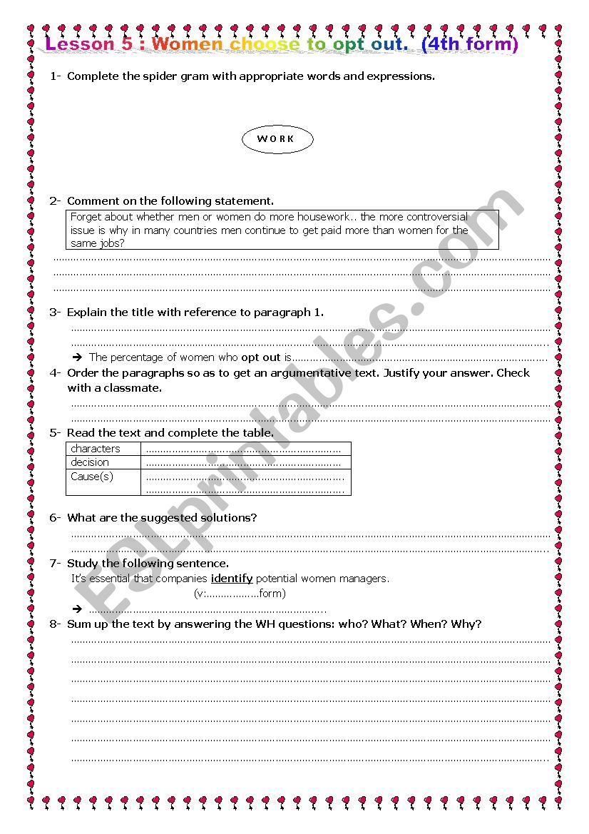 women choose to opt out - ESL worksheet by Robei1