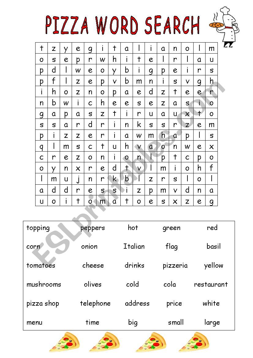 Pizza Word Search ESL Worksheet By Schulzi