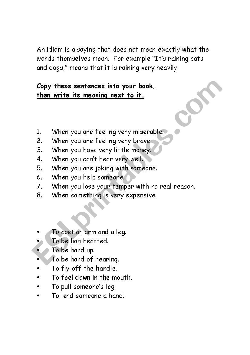 Idioms worksheet