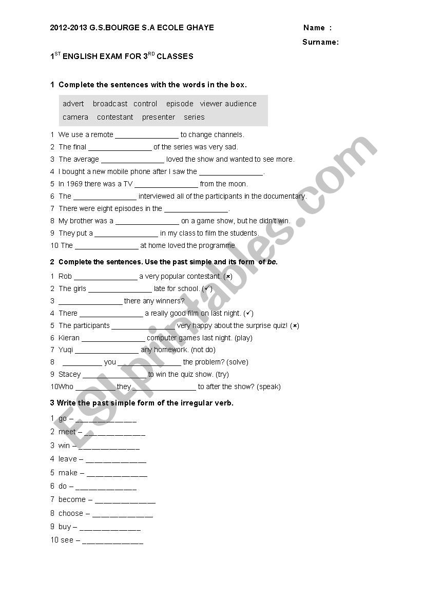 REVISION TEST FOR PRE INTERMEDIATE STUDENTS