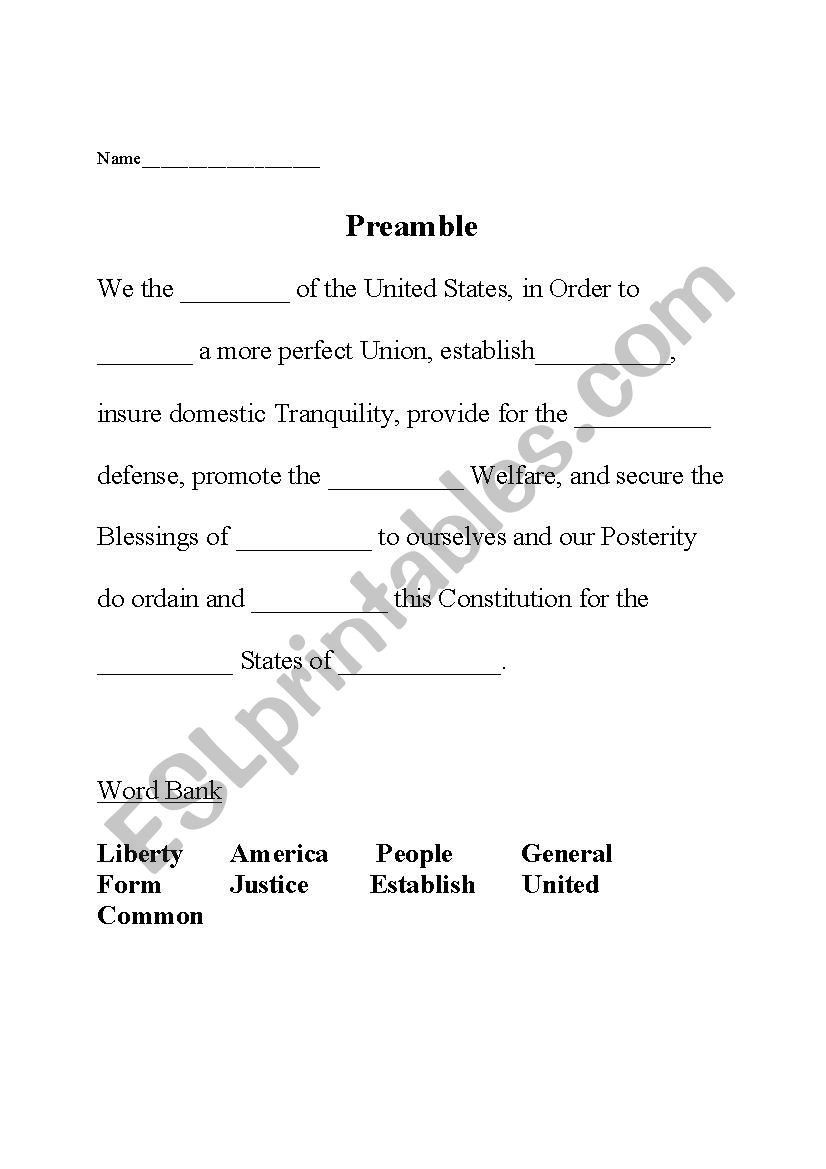 Preamble Practice worksheet