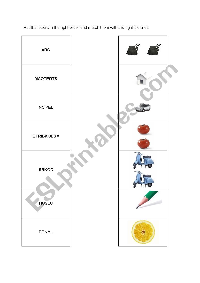 Matching words worksheet