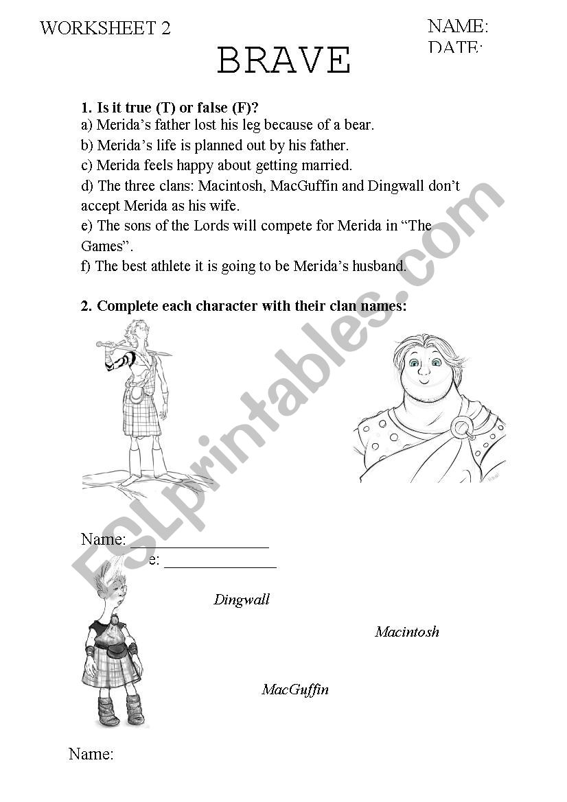 Brave worksheet