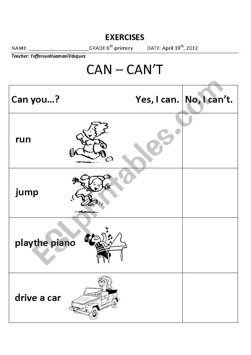 can - can´t - ESL worksheet by yeffersonjapson