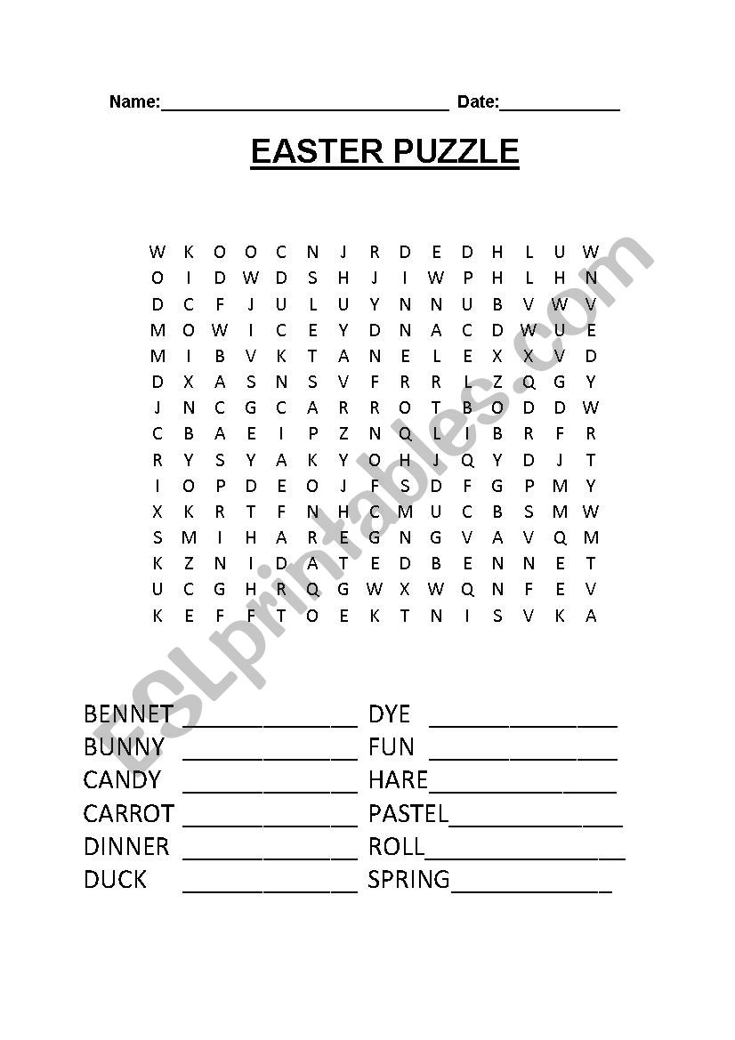 EASTER PUZZLE worksheet