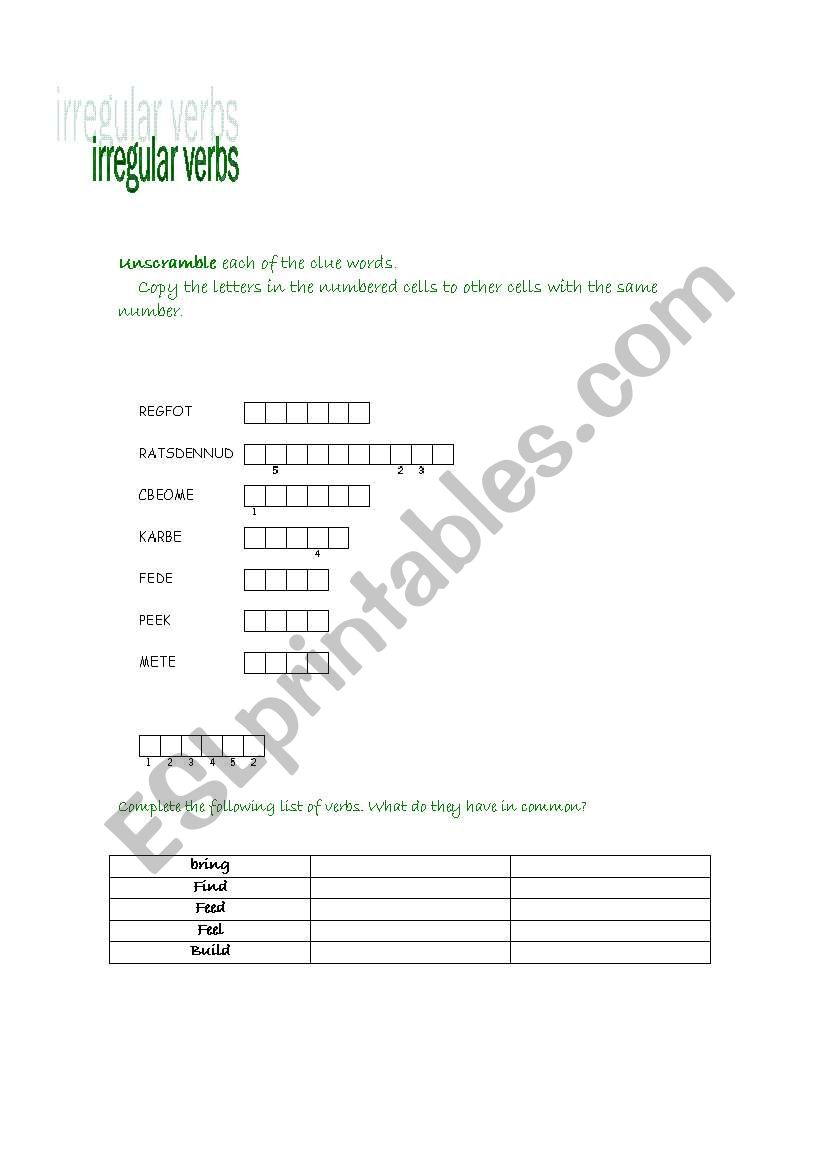 Revise Irregular verbs worksheet