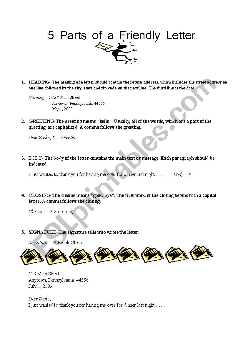 5 Parts Of A Friendly Letter ESL Worksheet By American Teacher