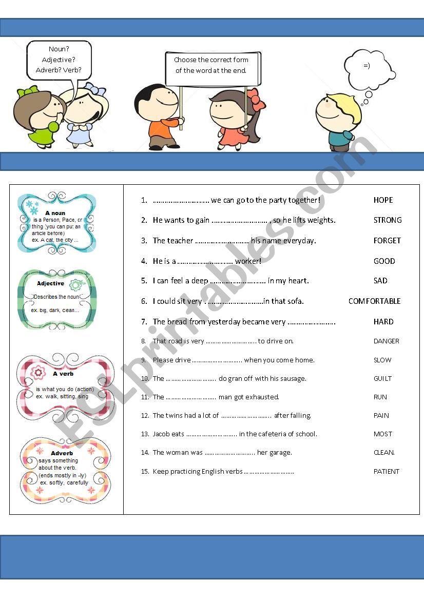 Noun Adjective Adverb And Verb Exercises ESL Worksheet By Missake2