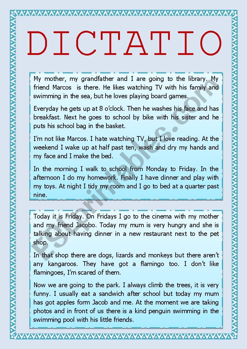 DICTATION ESL Worksheet By Esneillo