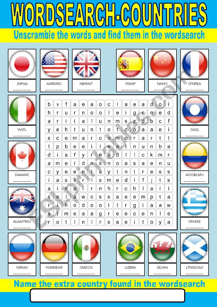 Countries Word Search Printable