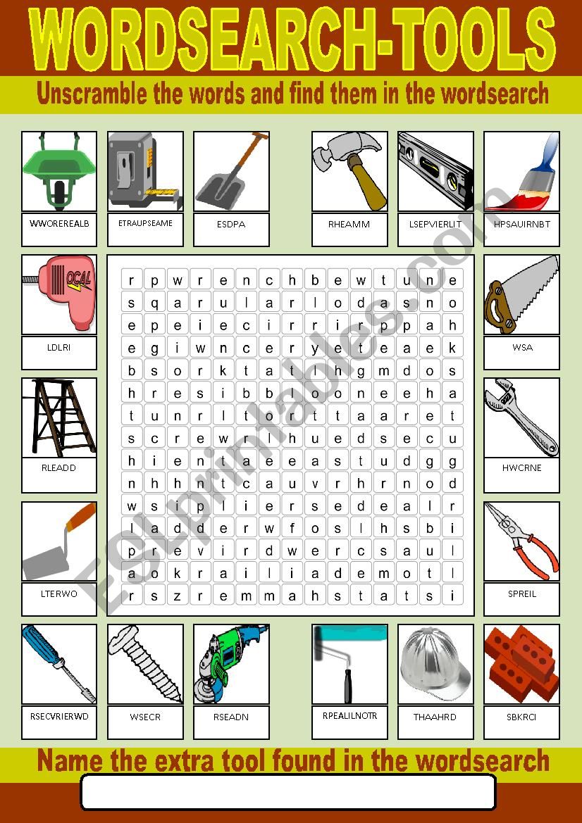 Tools Wordsearch ESL Worksheet By Photogio