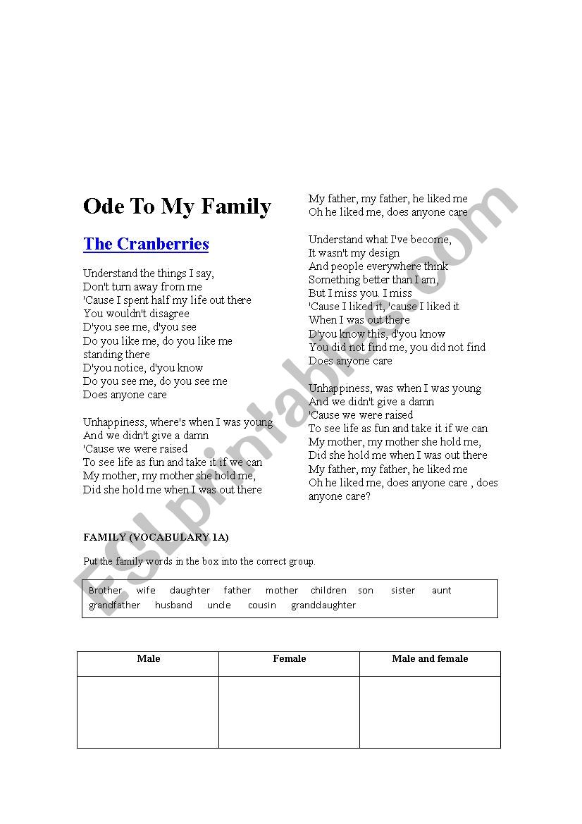 Family worksheet