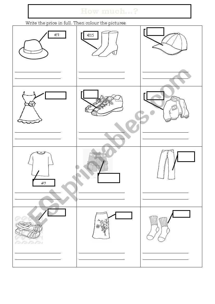 Clothes - How much... - ESL worksheet by ebfss