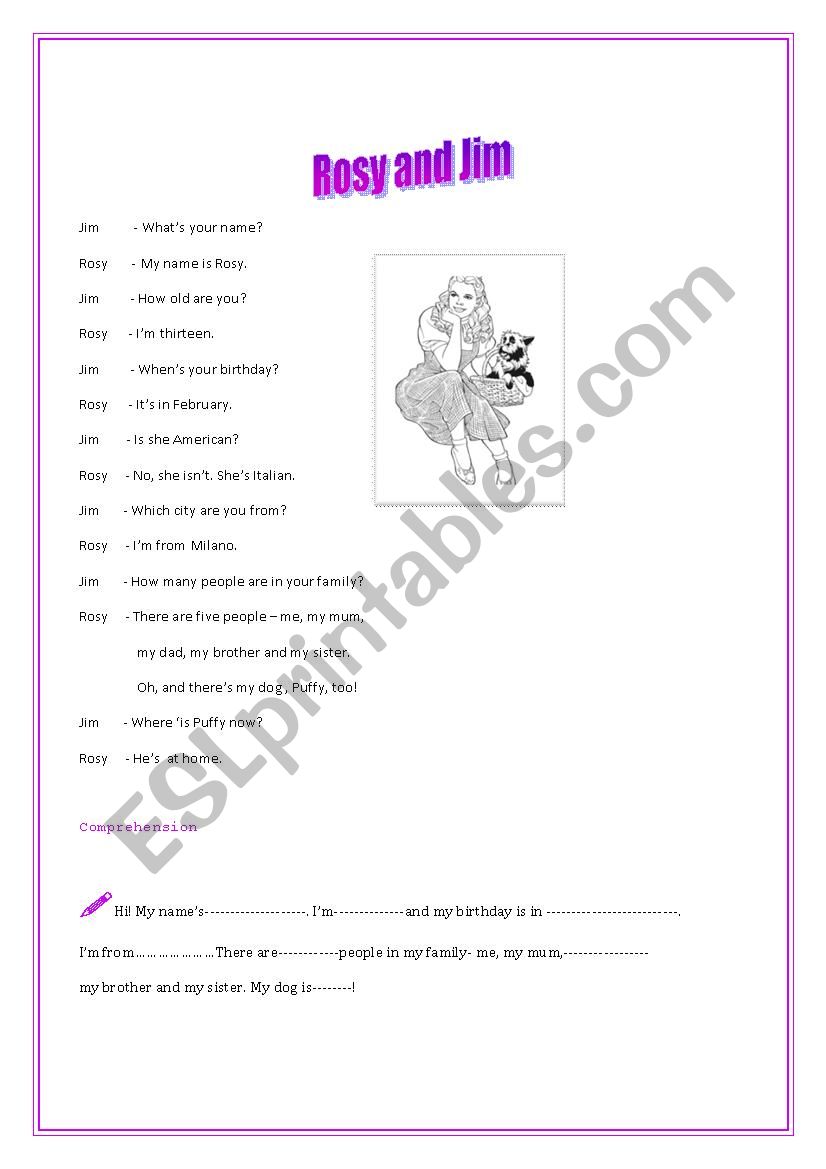 Rosy and Jim worksheet