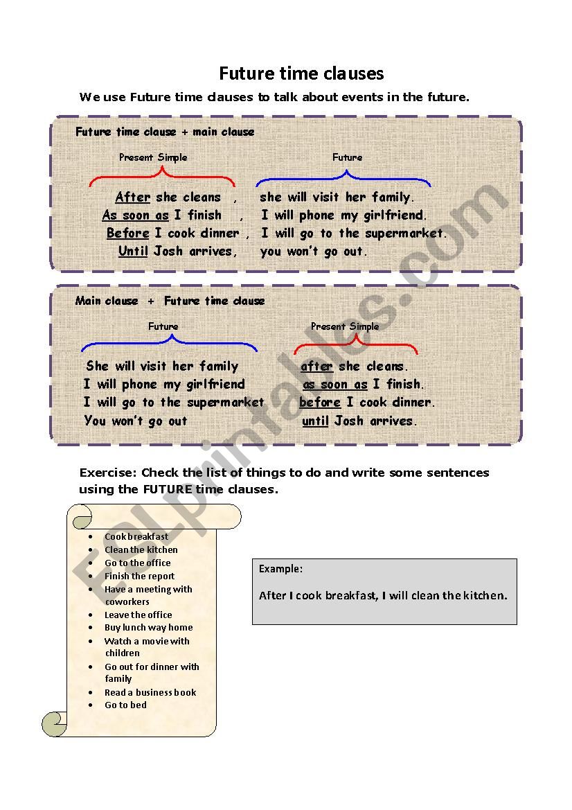 Future Time Clauses ESL Worksheet By Rosariodf