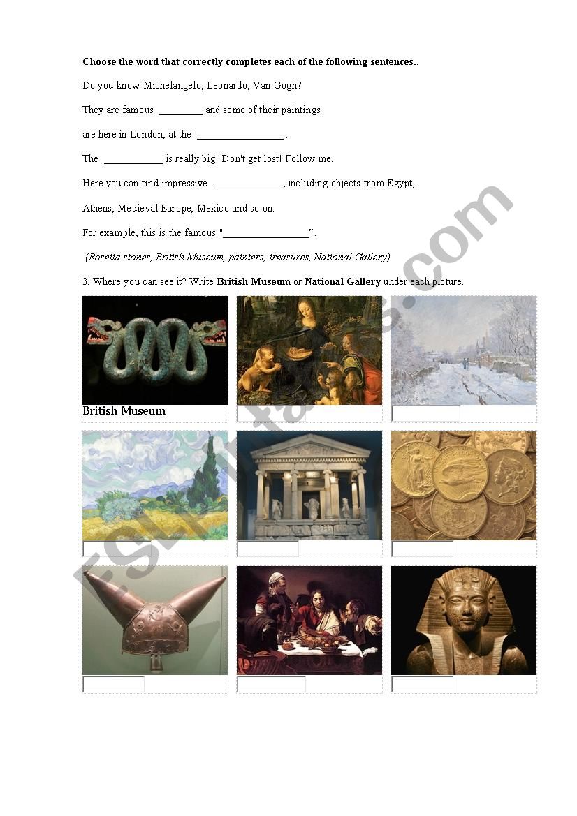 London Museums worksheet