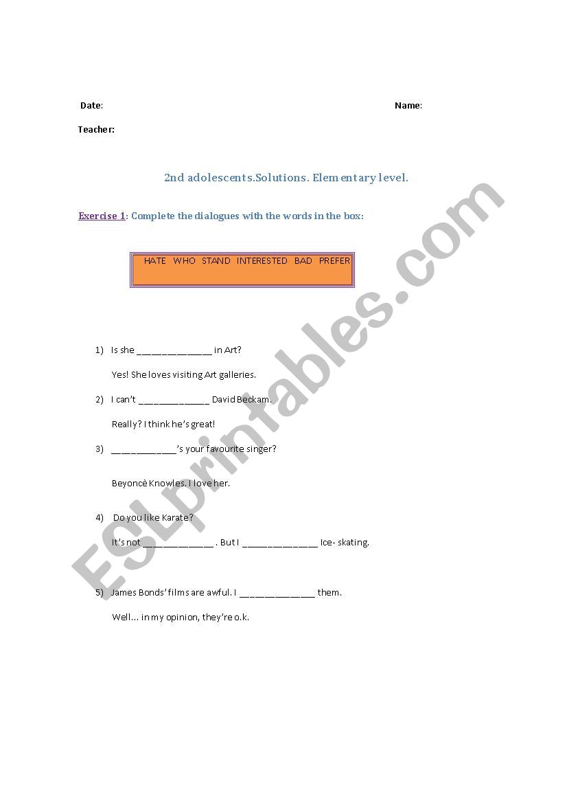 ELEMENTARY TEST. worksheet