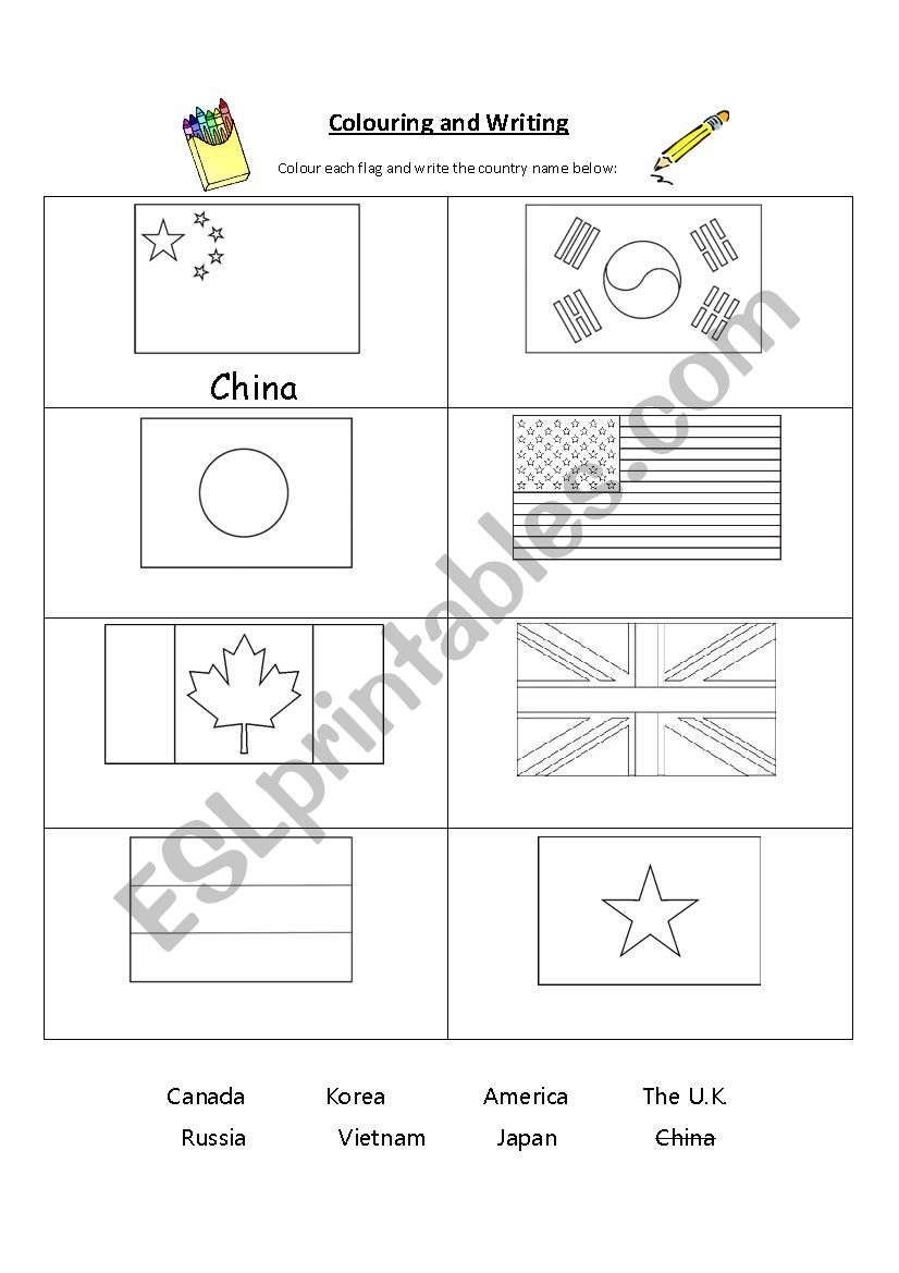coloring the flags worksheet
