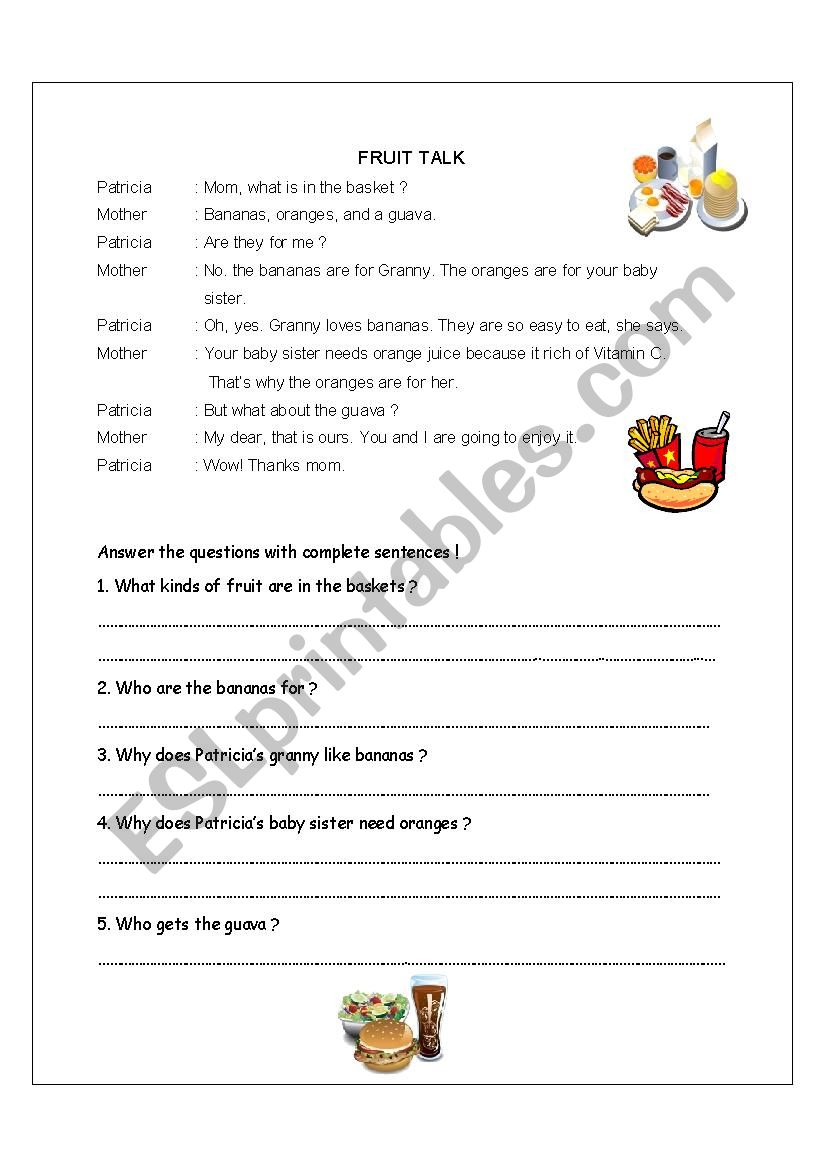 Fruit Talk - ESL worksheet by ribkaclaudia