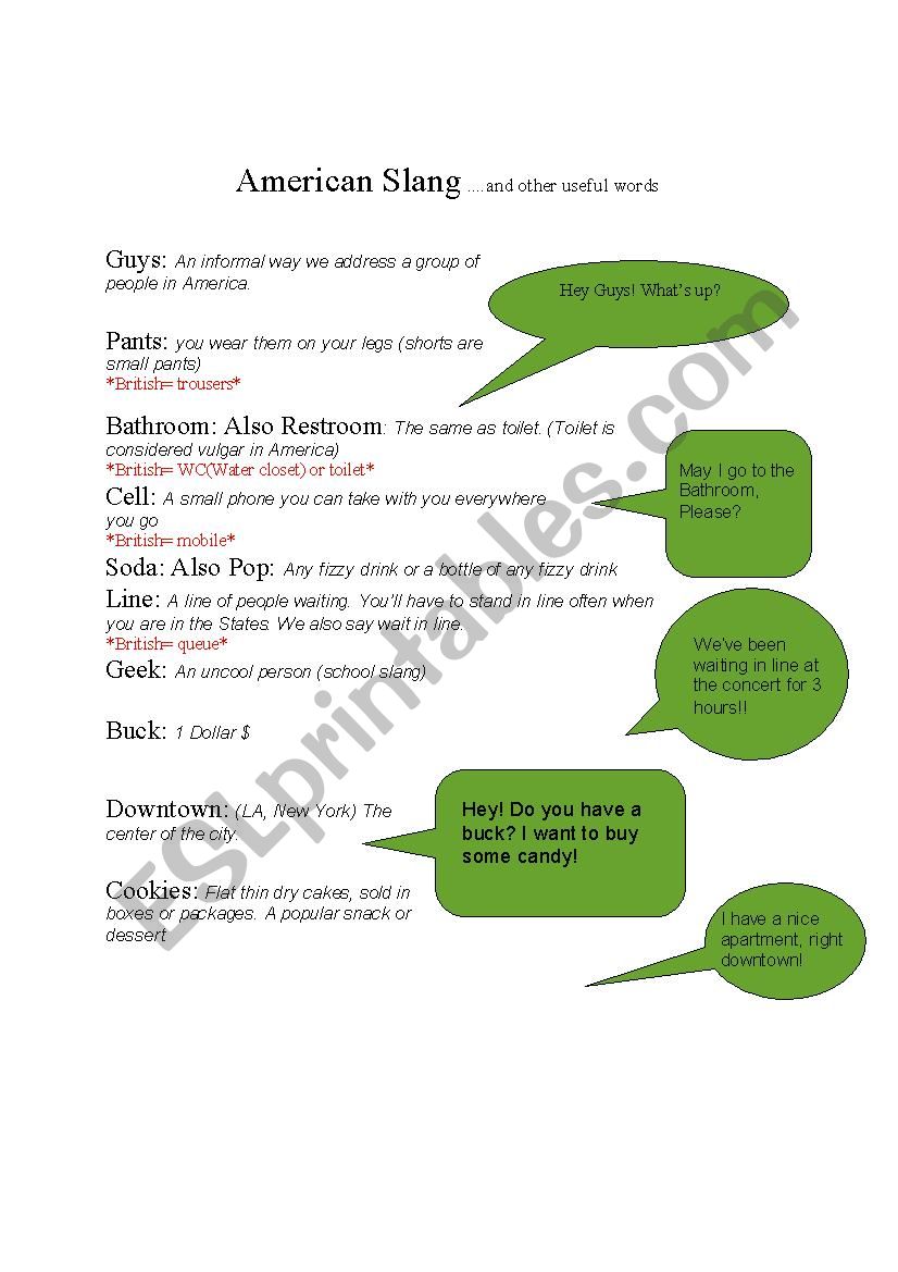 American Slang Game worksheet