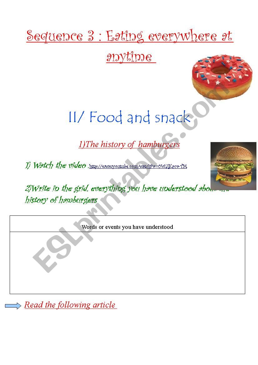 Eating out : Food and snacks! worksheet