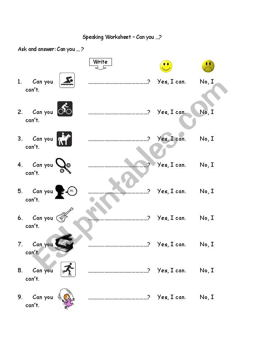 Can you  ? worksheet