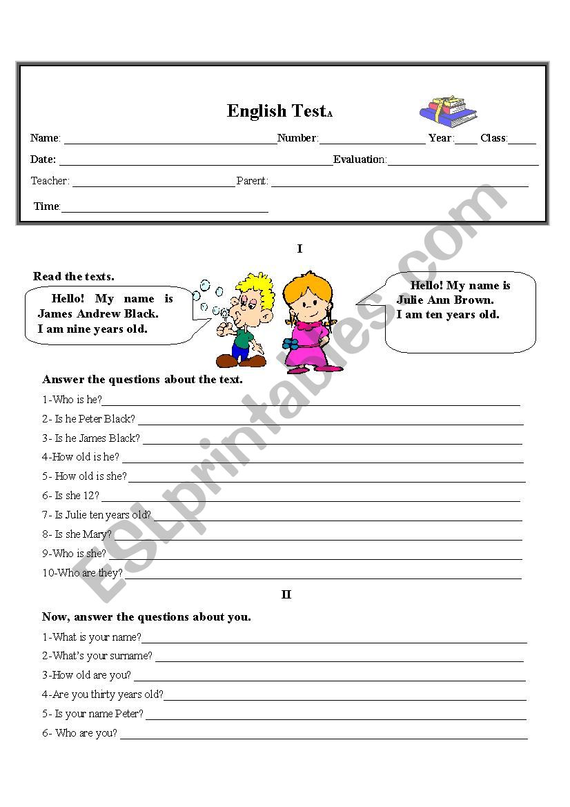 english test worksheet