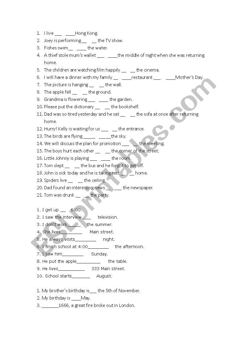 Perposition worksheet