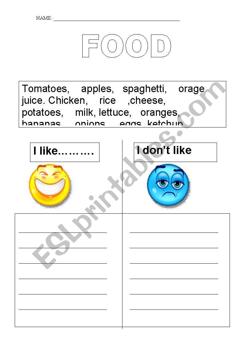 FOOD WORKSHEET worksheet