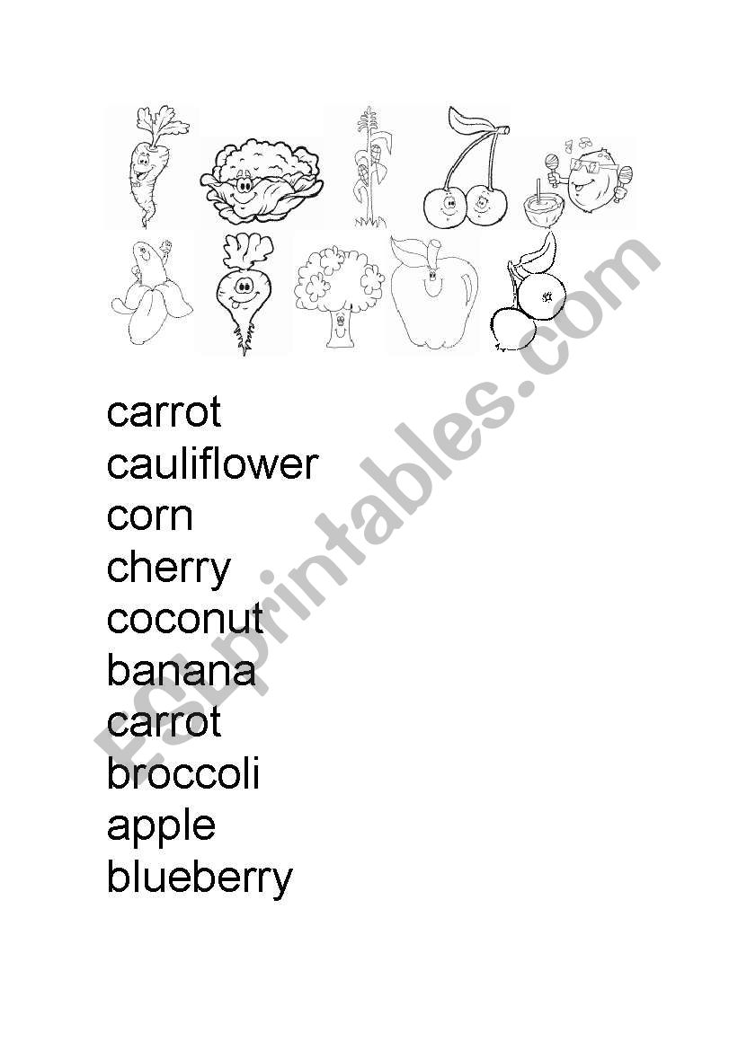 vegetables worksheet