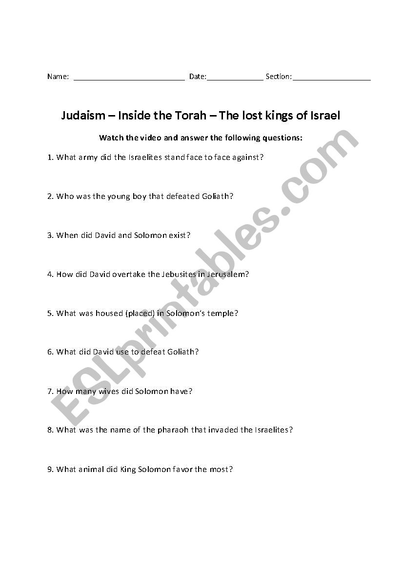 Inside the Torah worksheet