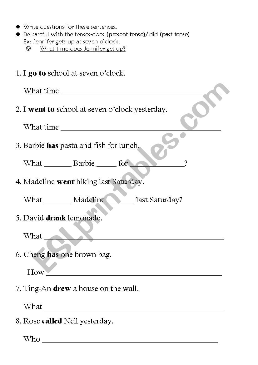 Do And Does Questions Worksheets