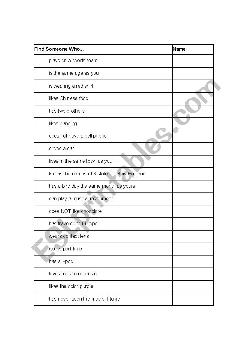 Find Some who worksheet